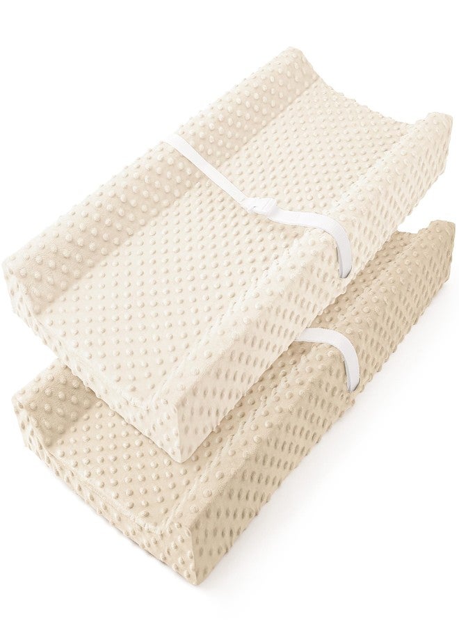 Susurration Changing Pad Covers 2Pack Minky Dots Plush Diaper Change Table Covers 33x17x7in Ultra Soft Changing Pad Sheets for Unisex Baby Girls Boys (Brown&Cream) - Image 1
